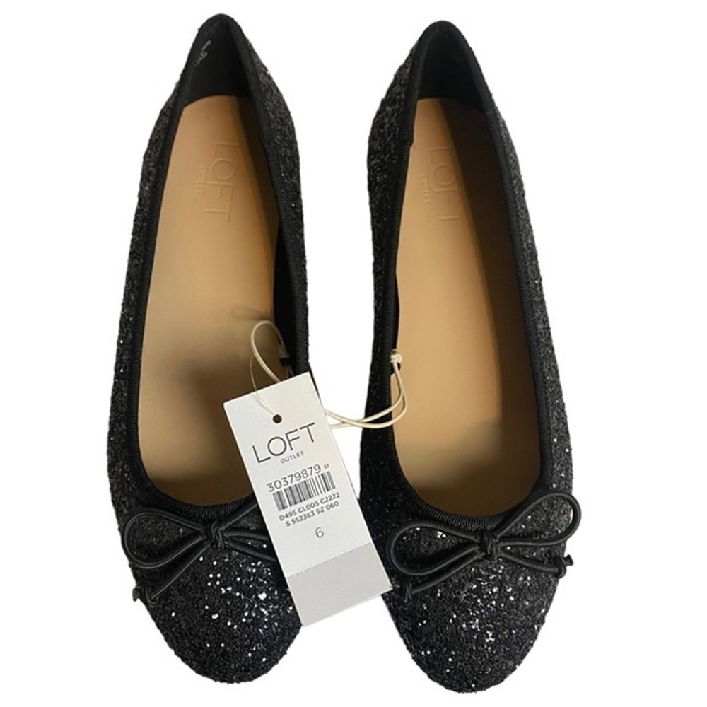 LOFT Women's Sz 6 FLat Black Textured Shimmers Casual Evening Doll Shoes